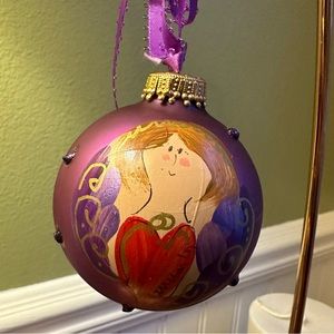 Hand Painted Lady in a Red Dress on Purple Bulb Christmas Ornament